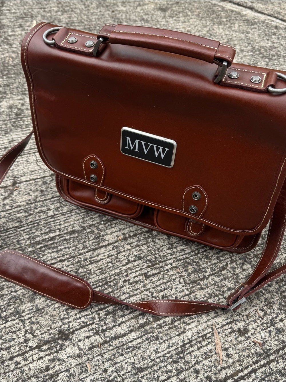 Brown Leather Briefcase Shoulder Bag for Men